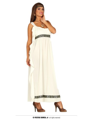 Costume Dea dell'Olimpo donna bianco lungo con bordi dorati decorazioni greche per Carnevale