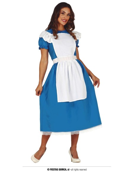 Costume Alice nel Paese delle Meraviglie donna con vestito blu e grembiule bianco per Carnevale