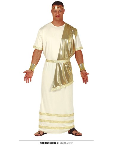 Costume Romano bianco oro con tunica mantello dorato e bracciali per uomo