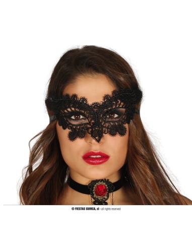 Maschera veneziana nera in pizzo ricamato con motivi floreali per Carnevale e feste eleganti