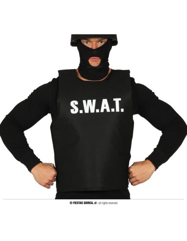 Gilet S.W.A.T. nero con cappuccio tattico per costume adulto forze speciali polizia