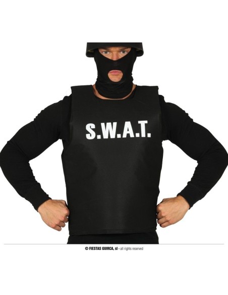 Gilet S.W.A.T. nero con cappuccio tattico per costume adulto forze speciali polizia
