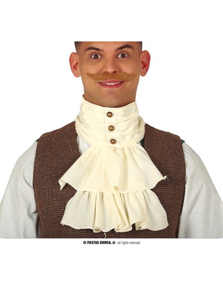 Bavero steampunk crema con jabot plissettato e bottoni decorativi per costume vittoriano