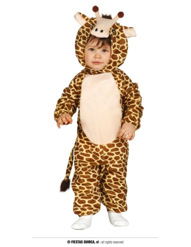 Costume neonato giraffa 12-18 mesi con tuta maculata gialla marrone e cappuccio per Carnevale