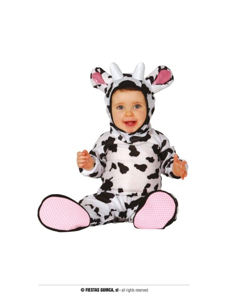 Costume mucca neonato con tutina macchiata bianca nera cappuccio orecchie per bambini 18-24 mesi