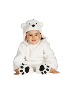 Costume orso polare baby bianco con cappuccio orecchie e zampe nere per bambino 12-24 mesi