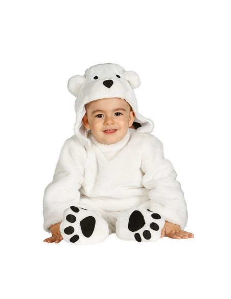 Costume orso polare baby bianco con cappuccio orecchie e zampe nere per bambino 12-24 mesi