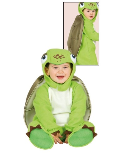 Costume tartaruga neonato verde con guscio marrone e cappuccio per bambini 18-24 mesi