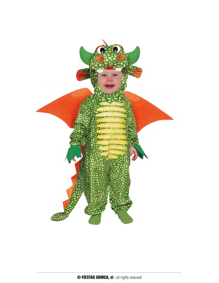 Costume drago verde con ali rosse e cappuccio per neonato 18-24 mesi Halloween Carnevale