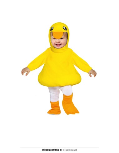 Costume papero giallo per bambini con cappuccio e scarpine arancioni per Carnevale
