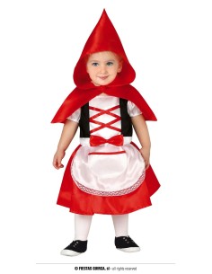 Costume Cappuccetto Rosso neonato con abito rosso bianco nero e mantello con cappuccio per Carnevale