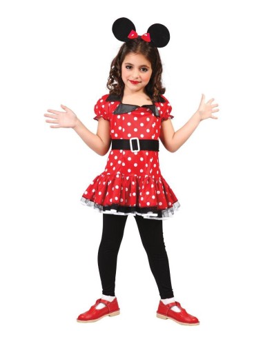 Costume Minnie Mouse bambina con vestito rosso a pois e orecchie Disney per Carnevale