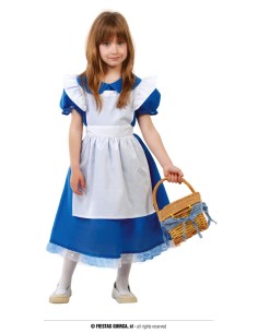 Costume Alice nel Paese delle Meraviglie bambina con vestito blu e grembiule bianco per Carnevale