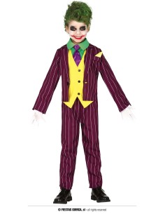Costume Joker bambino giacca viola righe gilet giallo pantaloni per Halloween supereroi villain