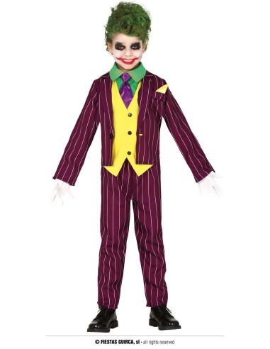 Costume Joker bambino giacca viola righe gilet giallo pantaloni per Halloween supereroi villain