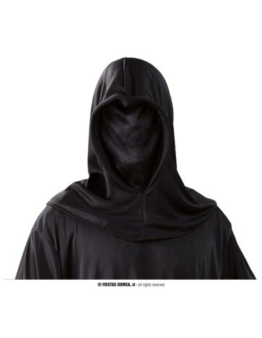 Cappuccio nero misterioso che nasconde il volto per costume Halloween horror