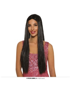 Parrucca lunga nera liscia per costumi Halloween e feste a tema