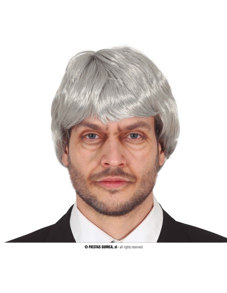 Parrucca grigia da uomo con capelli corti argentati per travestimenti e feste a tema