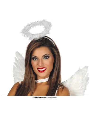 Cerchietto angelo con aureola di piume bianche per costume carnevale halloween donna