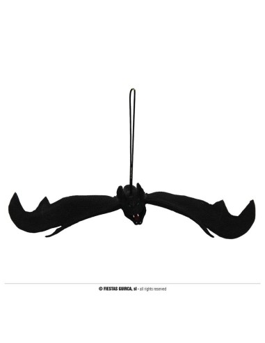 Pipistrello decorativo nero 29cm con ali spiegate e gancio per appendere decorazioni Halloween