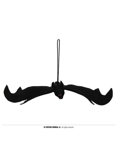 Pipistrello decorativo nero 29cm con ali spiegate e gancio per appendere decorazioni Halloween
