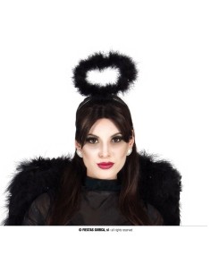 Cerchietto aureola nera pelosa accessorio costume angelo caduto Halloween donna