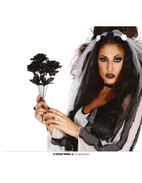 Ramo rose nere artificiali 35 cm accessorio Halloween costume gotico dark sposa cadavere