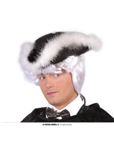 Cappello da ammiraglio bianco con piume nere e bianche per costume da pirata o ufficiale di marina