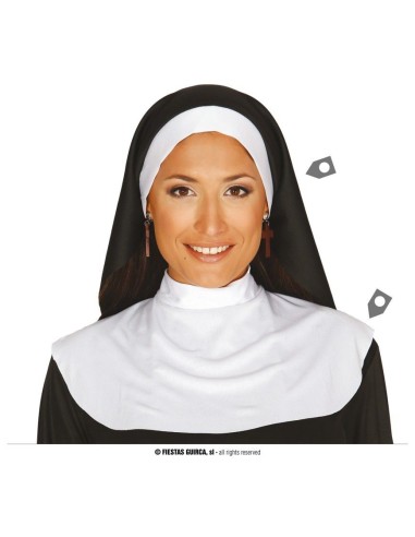 Copricapo da suora nero e bianco con mantellina per costume carnevale halloween