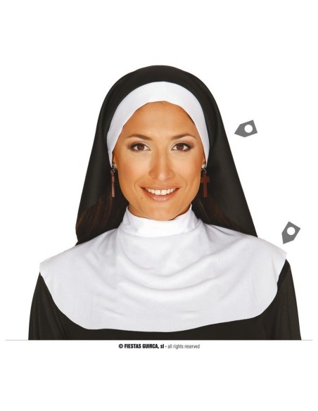 Copricapo da suora nero e bianco con mantellina per costume carnevale halloween