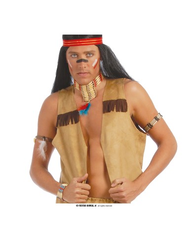 Gilet indiano marrone con frange per costume da guerriero nativo americano adulto