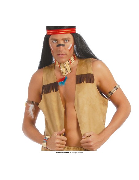Gilet indiano marrone con frange per costume da guerriero nativo americano adulto