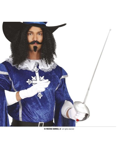 Spada moschettiere 65cm con lama argentata e impugnatura per costume storico