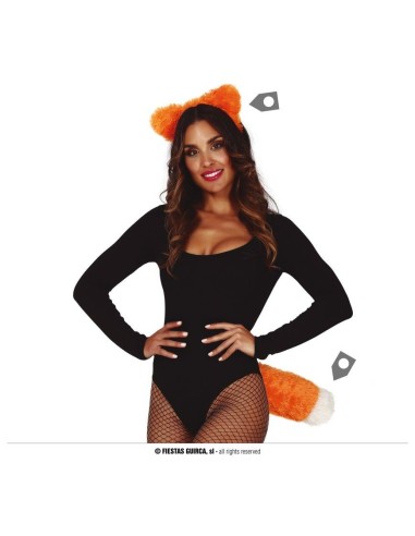 Cerchietto con orecchie e coda di volpe arancione per costume Halloween donna