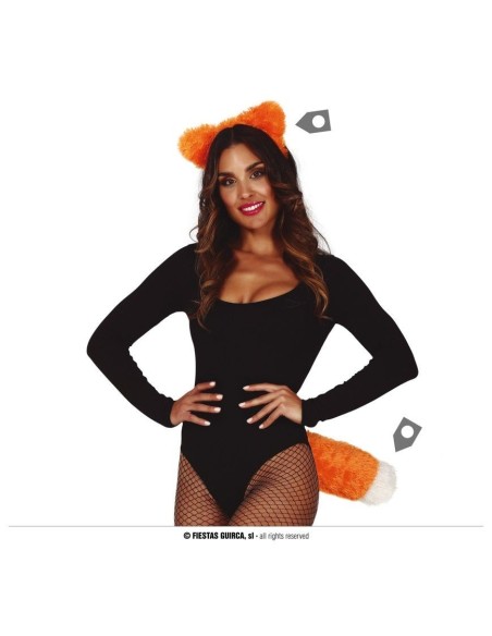 Cerchietto con orecchie e coda di volpe arancione per costume Halloween donna