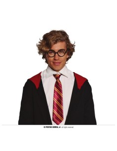 Cravatta a righe bordeaux e oro indossata con costume da mago per travestimenti