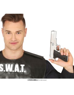 Pistola giocattolo argento 24 cm accessorio costume SWAT polizia agente speciale