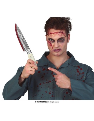 Coltello da cucina finto insanguinato accessorio Halloween costume horror spaventoso