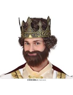 Corona dorata da re in lattice con decorazioni elaborate e punte ornamentali per costume medievale