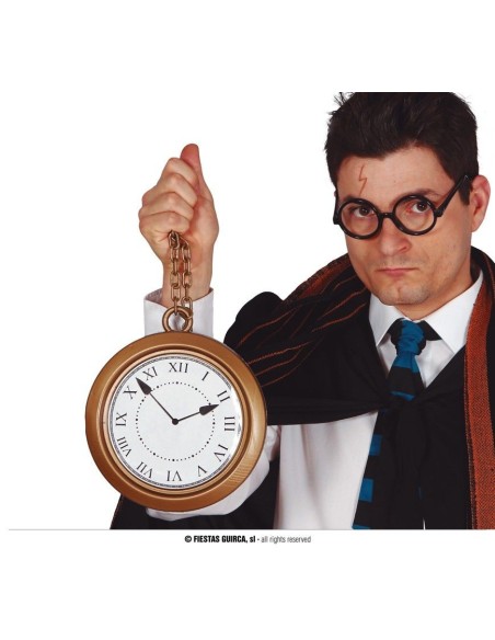 Orologio da taschino dorato con catena e quadrante numeri romani per costumi vintage epoca