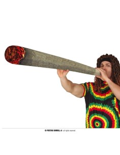 Spinello gonfiabile gigante 120cm tenuto da persona con costume hippie multicolore per feste a tema