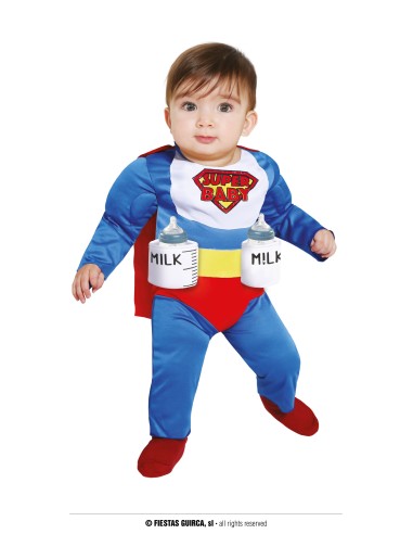 Costume Super Baby blu e rosso con mantello per bambini supereroe carnevale