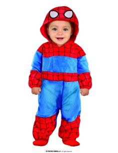 Costume Spiderman neonato rosso e blu con cappuccio per Carnevale e Halloween
