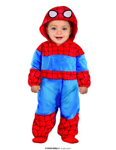 Costume Spiderman neonato rosso e blu con cappuccio per Carnevale e Halloween