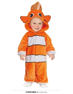 Costume pesciolino Nemo baby arancione con cappuccio decorato occhi e pinne per bambini 12-18 mesi