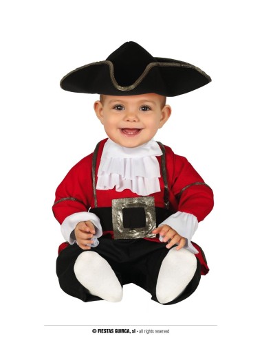 Costume pirata neonato con cappello tricorno, giacca rossa e cintura per Carnevale bambini