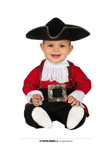 Costume pirata neonato con cappello tricorno, giacca rossa e cintura per Carnevale bambini
