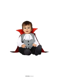 Costume Dracula neonato con mantello rosso, gilet grigio e camicia bianca per Halloween