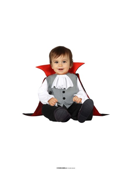Costume Dracula neonato con mantello rosso, gilet grigio e camicia bianca per Halloween
