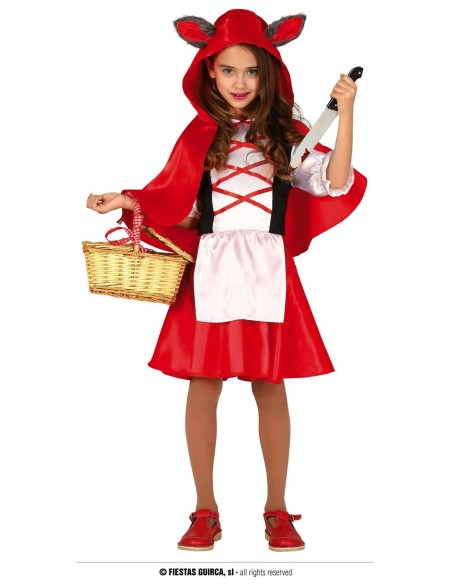 Costume Cappuccetto Rosso bambina con mantello rosso, vestito e cestino per Halloween feste